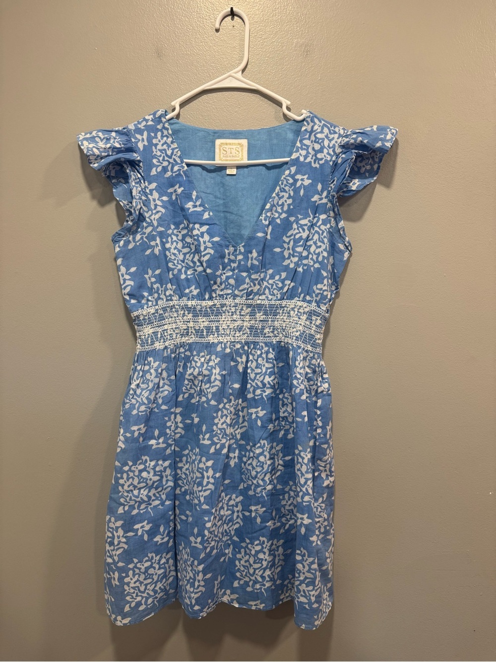 Sail To Sable Blue Floral Cotton Dress Size Small